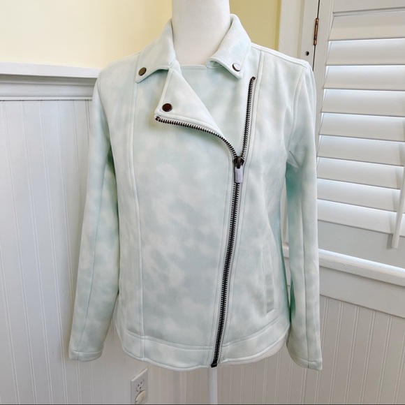 Haute Hippie Jackets & Blazers - Haute Hippie Tribe NWOT Mint Green & White Tie Dye Print Biker Jacket Size XS